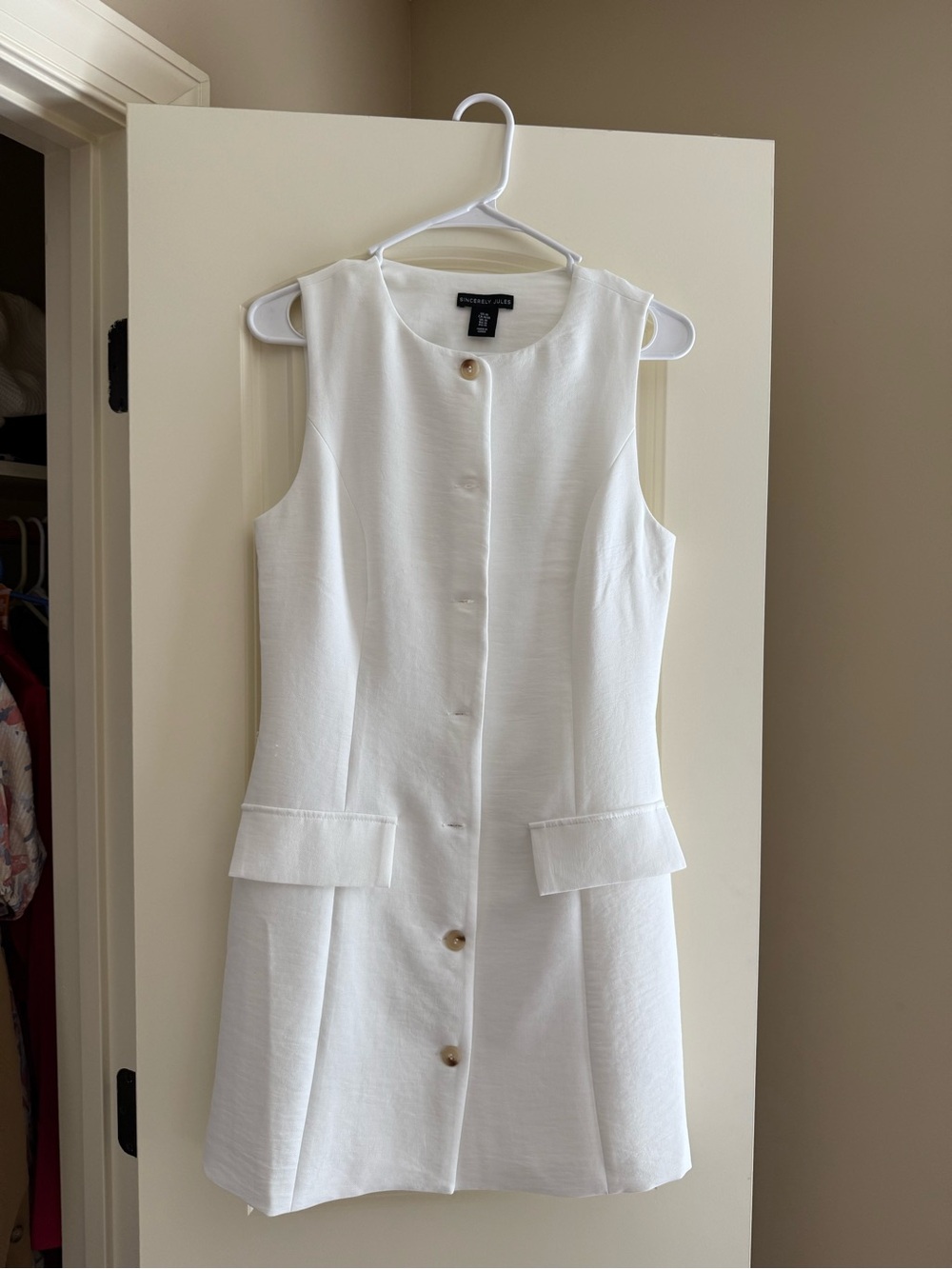 Sincerely Jules Sleeveless White Button-Front Shift Dress